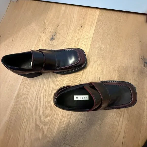 NIB! SOLD OUT COLOR! MIISTA KARINA BURGUNDY BRUSH OFF LEATHER LOAFERS sz38 - Picture 11 of 15
